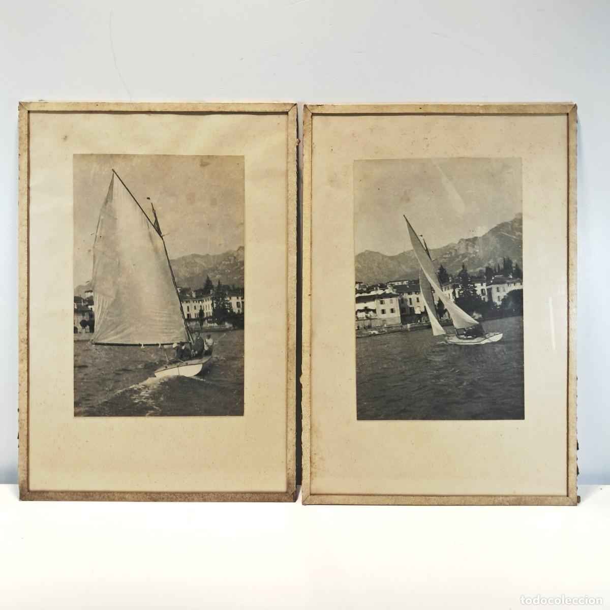 Vintage: Coppia di quadri vintage con fotografie in bianco e nero &ndash; barca a vela su lago