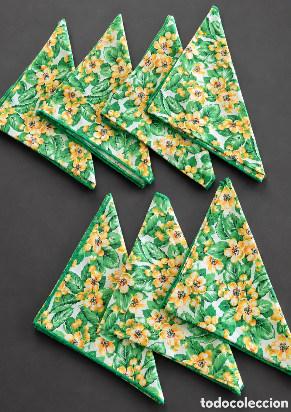 Vintage: Lote vintage 7 servilletas de tela floral picnic 41x41 cm