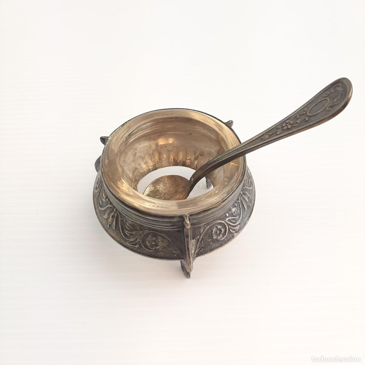 Vintage: Saliera con cucchiaio, vaso di senape, brocca di sale