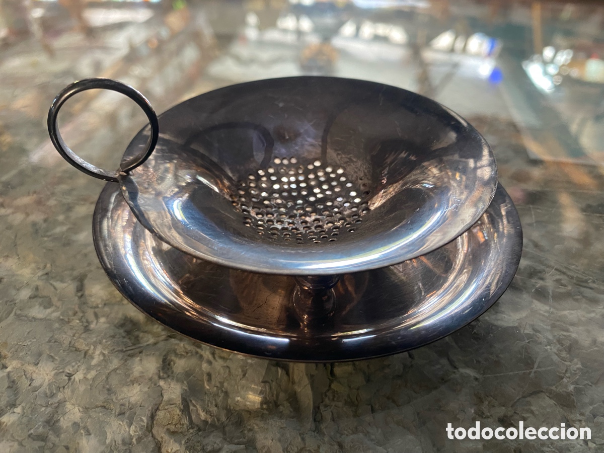 Vintage: Colador de t&eacute; con plato soporte vintage