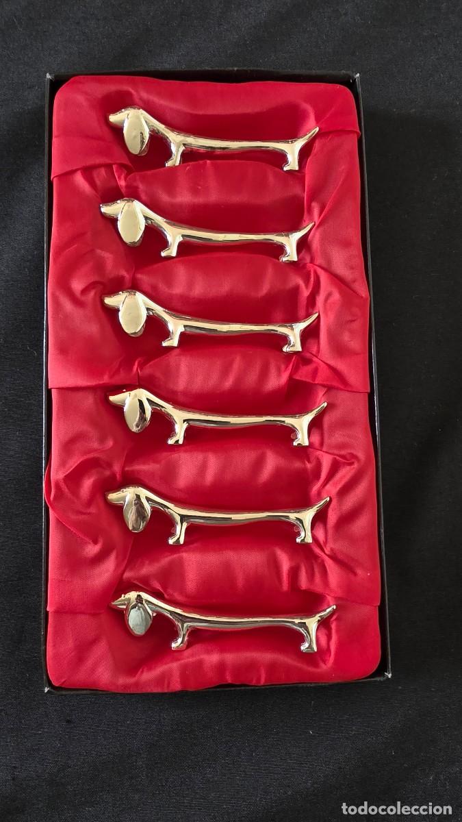 Vintage: Juego de 6 Reposacubiertos Vintage Perro Salchicha en Metal Plateado Apoya cubiertos