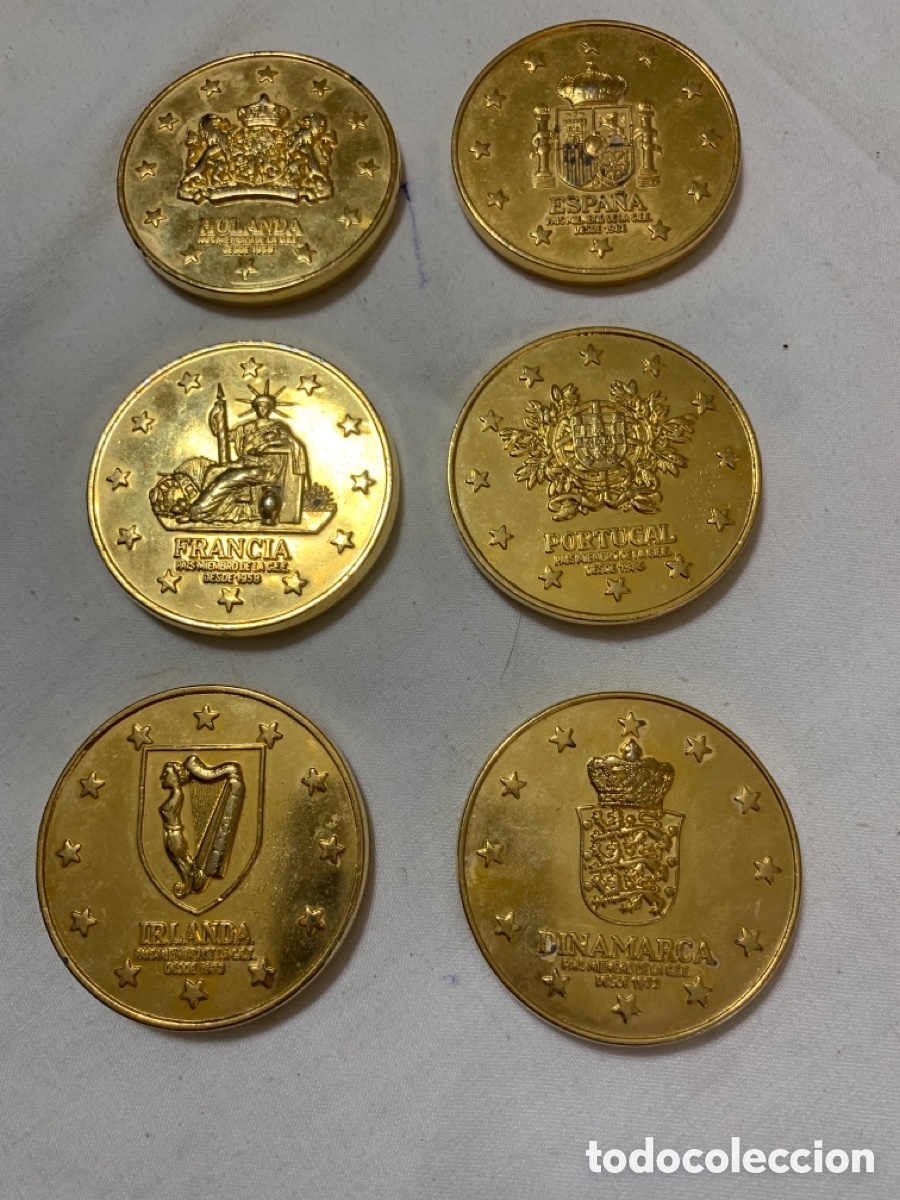 Vintage: Lote de seis monedas conmemorativas tur&iacute;sticas de varios pa&iacute;ses (UE)
