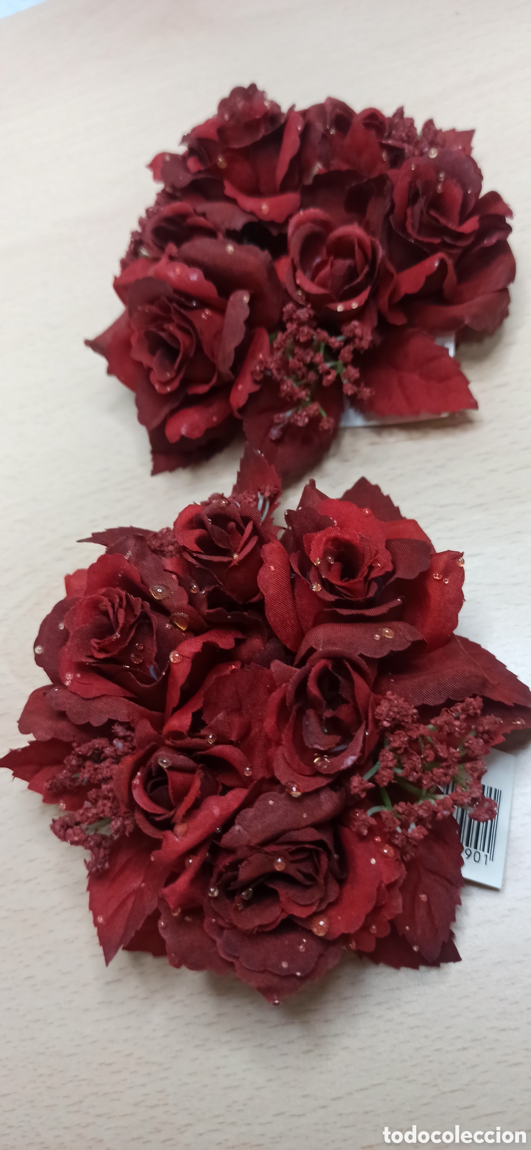 Vintage: Pareja Corona flores rojas Portavelas