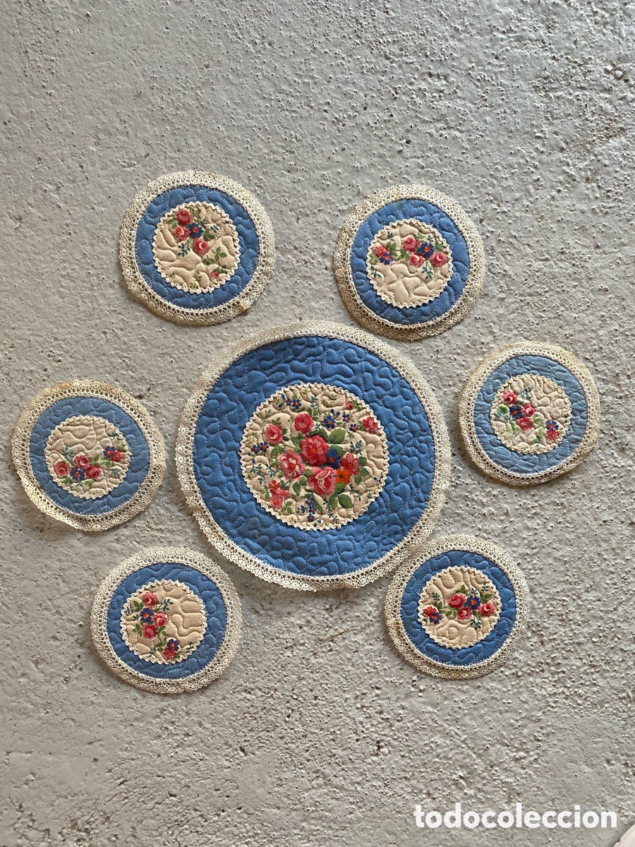Vintage: Juego Vintage de Salvamantele y 6 Posavasos Acolchados
