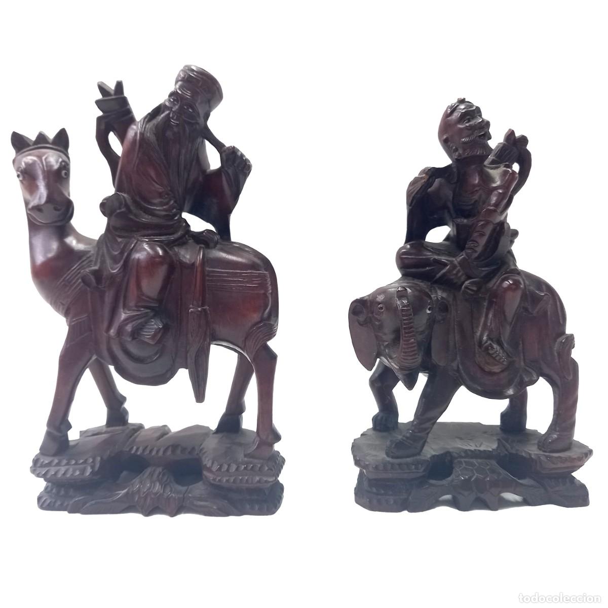 Vintage: Parejas de figuras chinas. En madera tallada