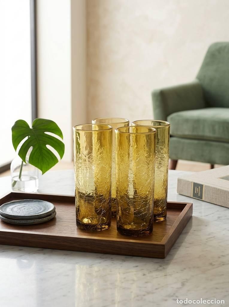 Vintage: VASOS DE CRISTAL DE &Aacute;MBAR