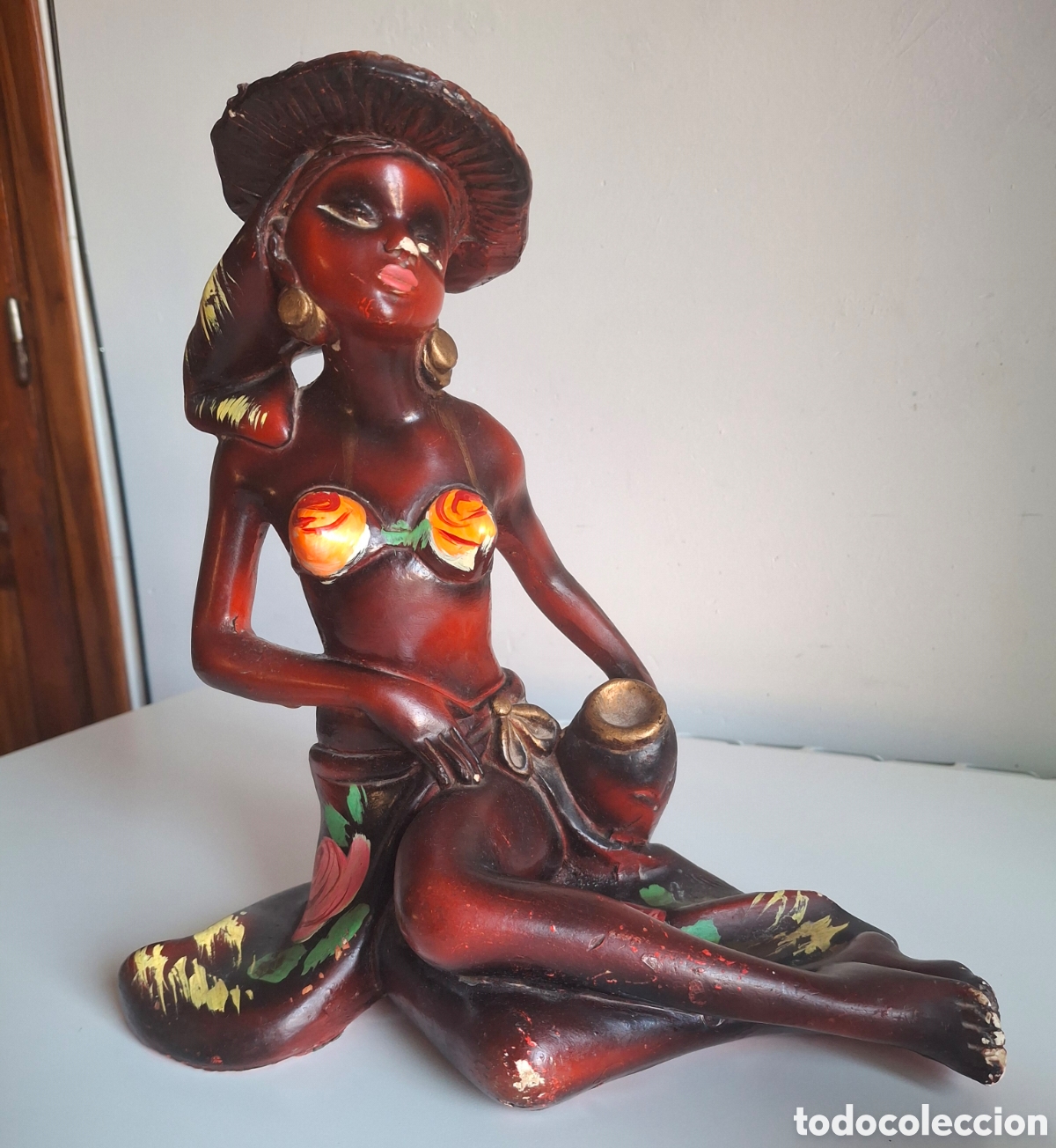 Vintage: FIGURA MUJER AFRICANA. ESCAYOLA PINTADA. A&Ntilde;OS 60