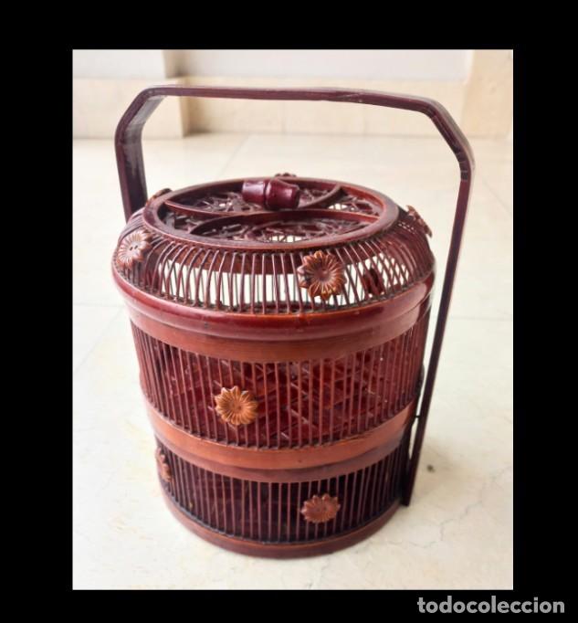 Vintage: Canasta oriental vintage de bamb&uacute;