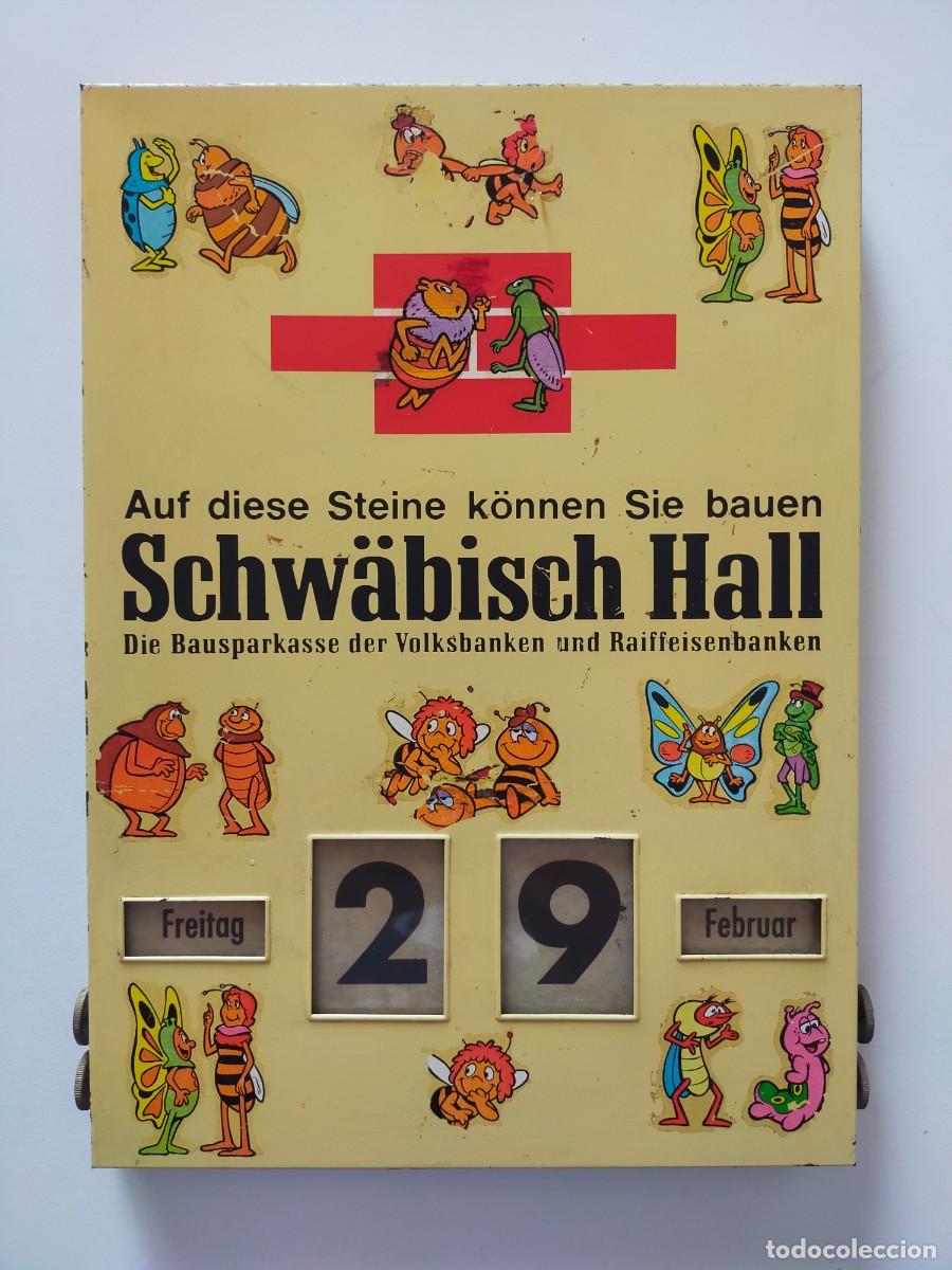 Vintage: Calendario Perpetuo de Pared en chapa - Empresa Alemana, calcas La Abeja Maya - Schwabisch Hall