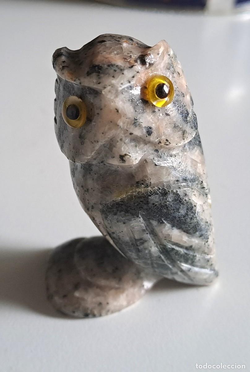 Vintage: PEQUE&Ntilde;A ESTATUILLA DE BUHO TALLADO A MANO EN PIEDRA NATURAL (5,5 cm)