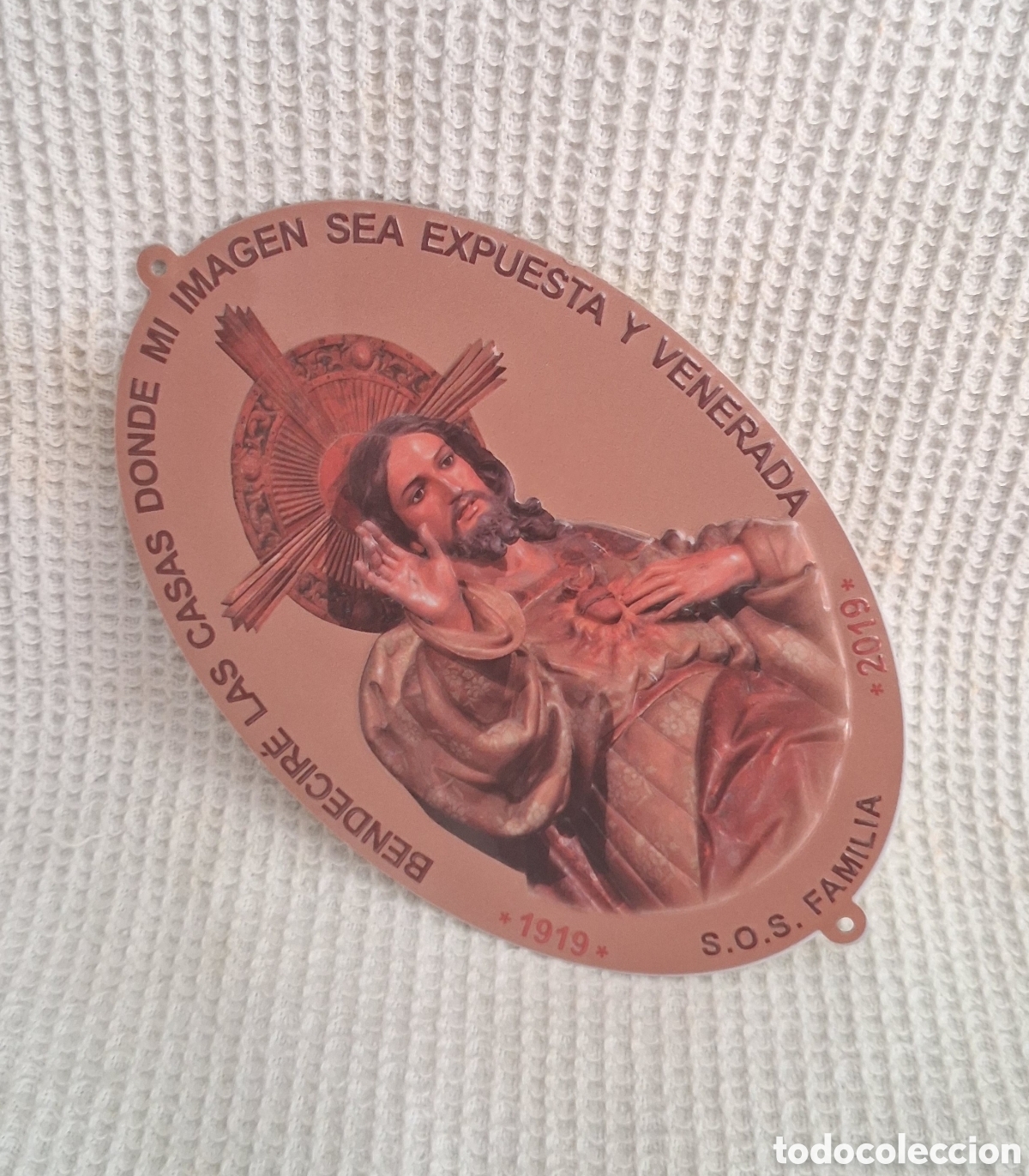 Vintage: Placa Sagrado Coraz&oacute;n de Jes&uacute;s para puerta - Foto 2