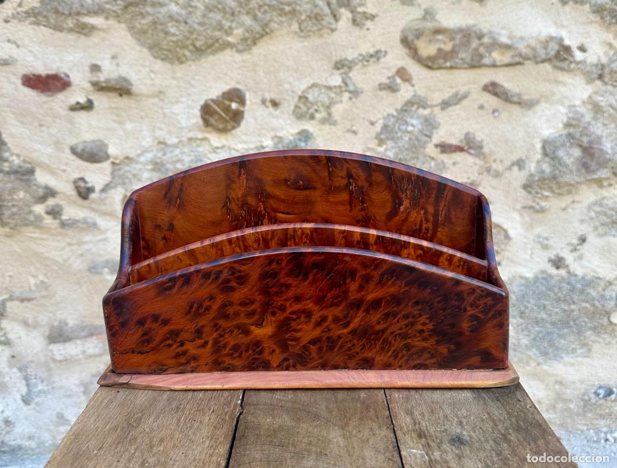 Vintage: Organizador de escritorio vintage en madera de ra&iacute;z de Tuya, Francia, a&ntilde;os 70/80