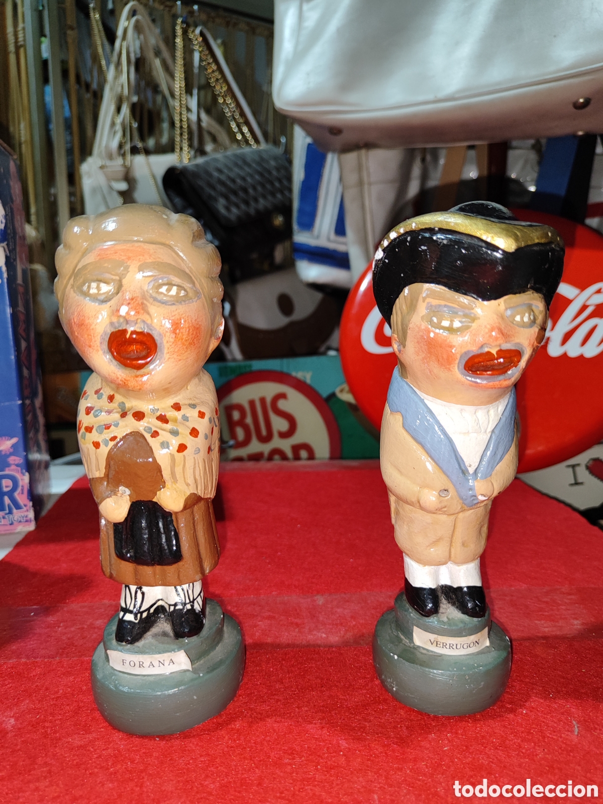 Vintage: Pareja de figuras de escayola Cabezudos de Arag&oacute;n FORANA y VERRUGON