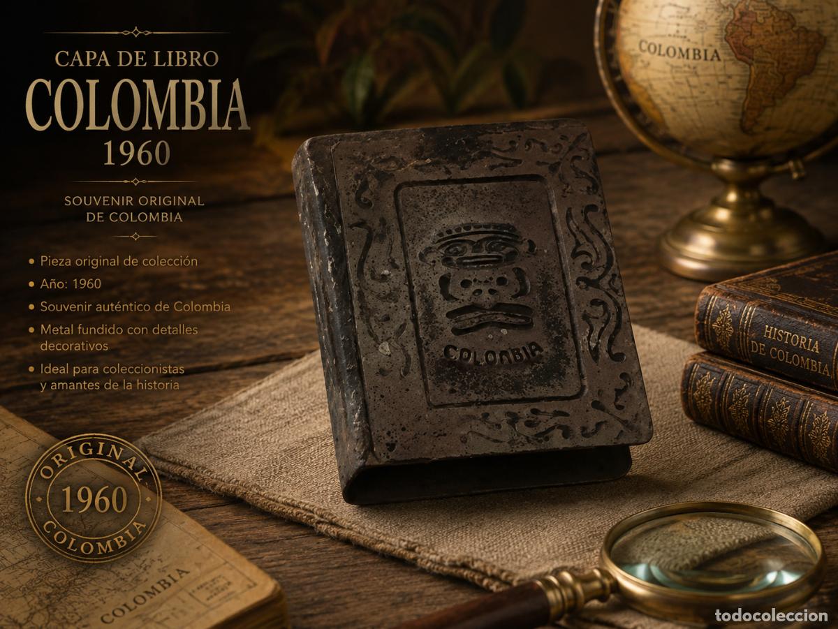 Vintage: Tapa de Libro / Placa Decorativa de Metal &mdash; Motivo Ind&iacute;gena Precolombino, Colombia, 1960