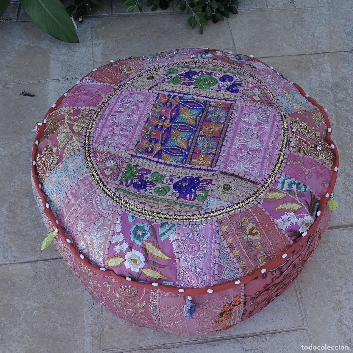 Vintage: Puff con tela bordada de India - Foto 2
