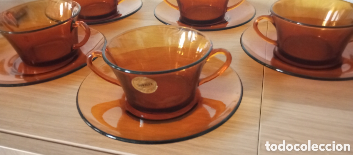 Vintage: 5 tazones consom&eacute; Duralex ambar