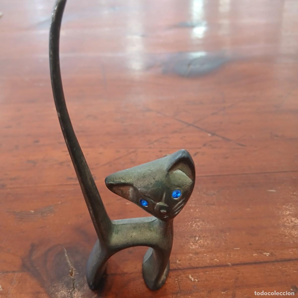 Vintage: Gatito decorativo de metal y ojos de cristal