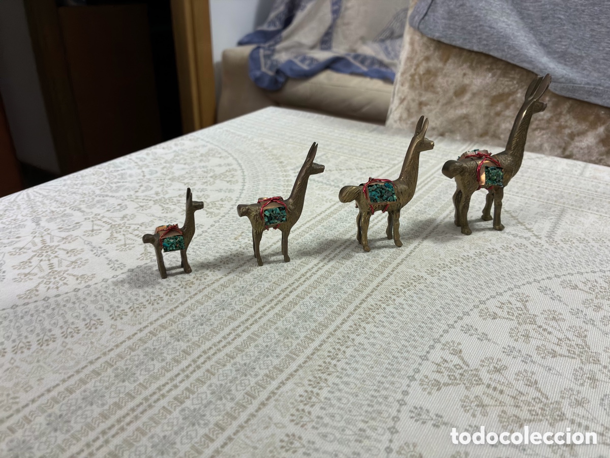 Vintage: Conjunto de 4 llamas vintage de metal con decoraci&oacute;n turquesa