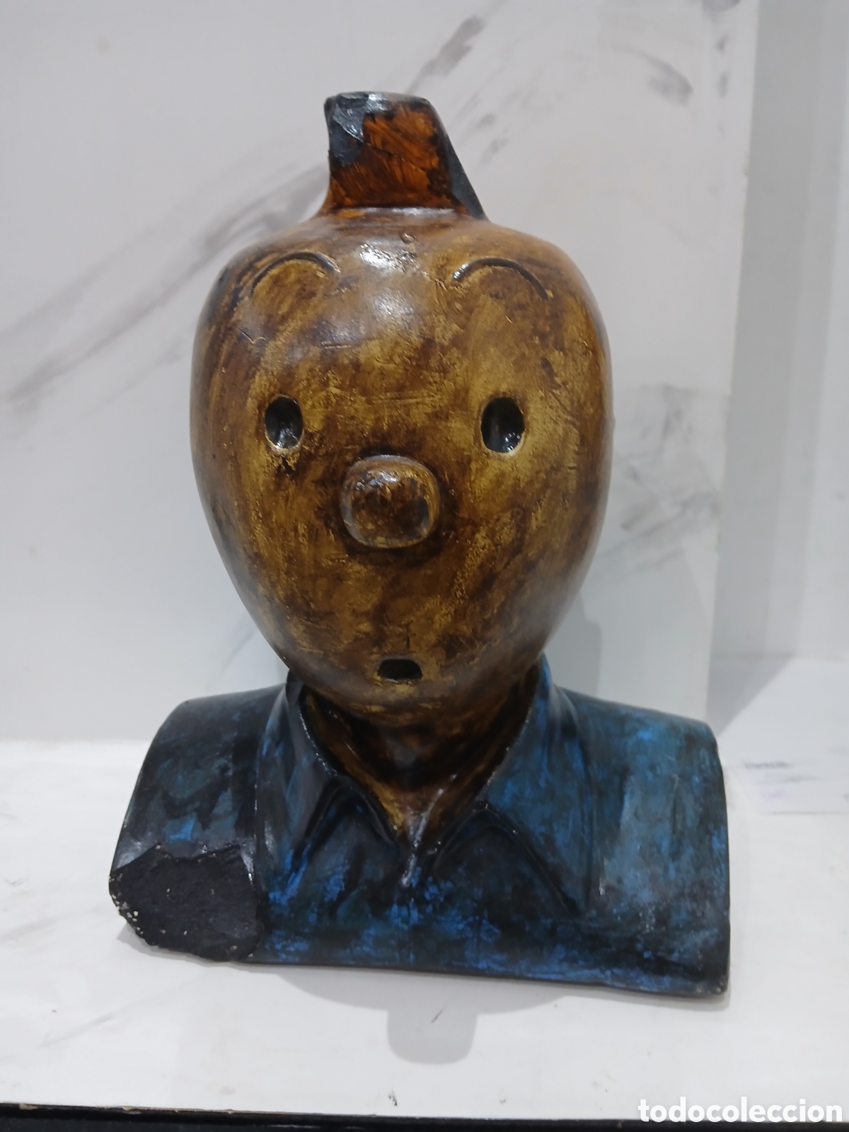 Vintage: Tintin escultura cabeza en estuco macizo