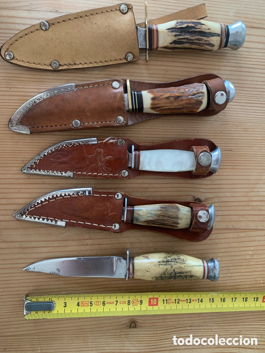 Vintage: Cuhilos de caza peque&ntilde;os, lote de 2 alemanes 2 franceses y 1 espa&ntilde;ol