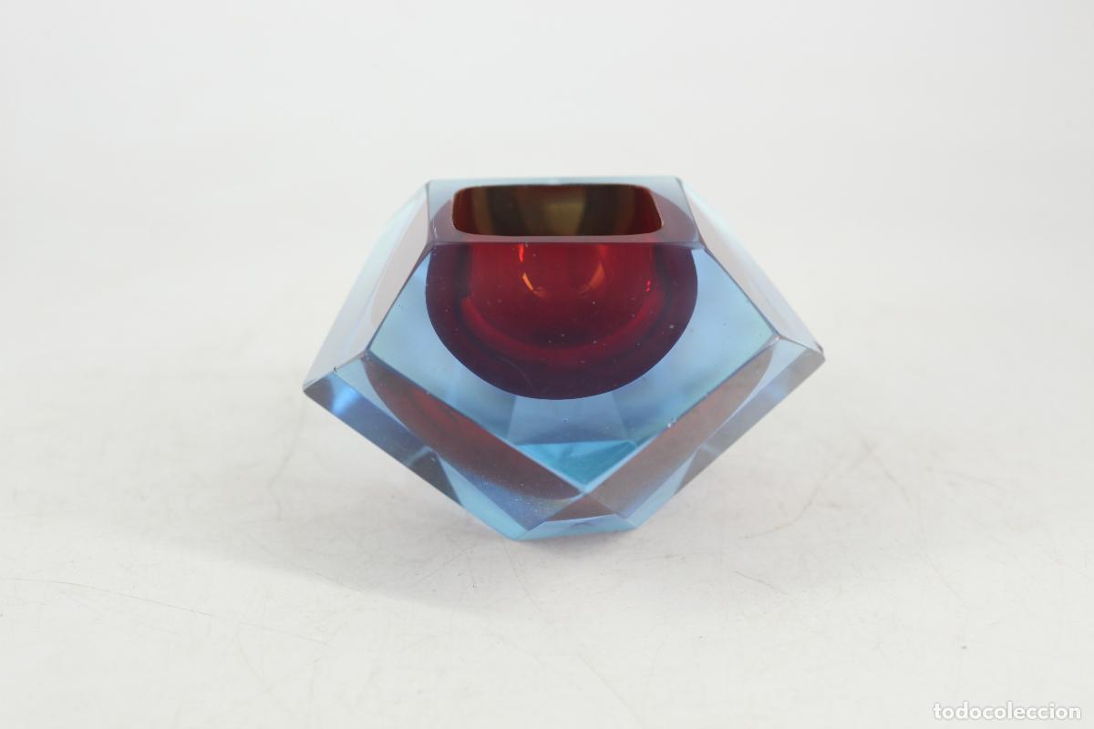 Vintage: cenicero vintage cristal murano facetado rojo azul Italia a&ntilde;os 70