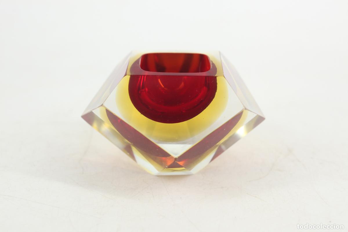 Vintage: cenicero vintage cristal murano facetado rojo amarillo Italia a&ntilde;os 70