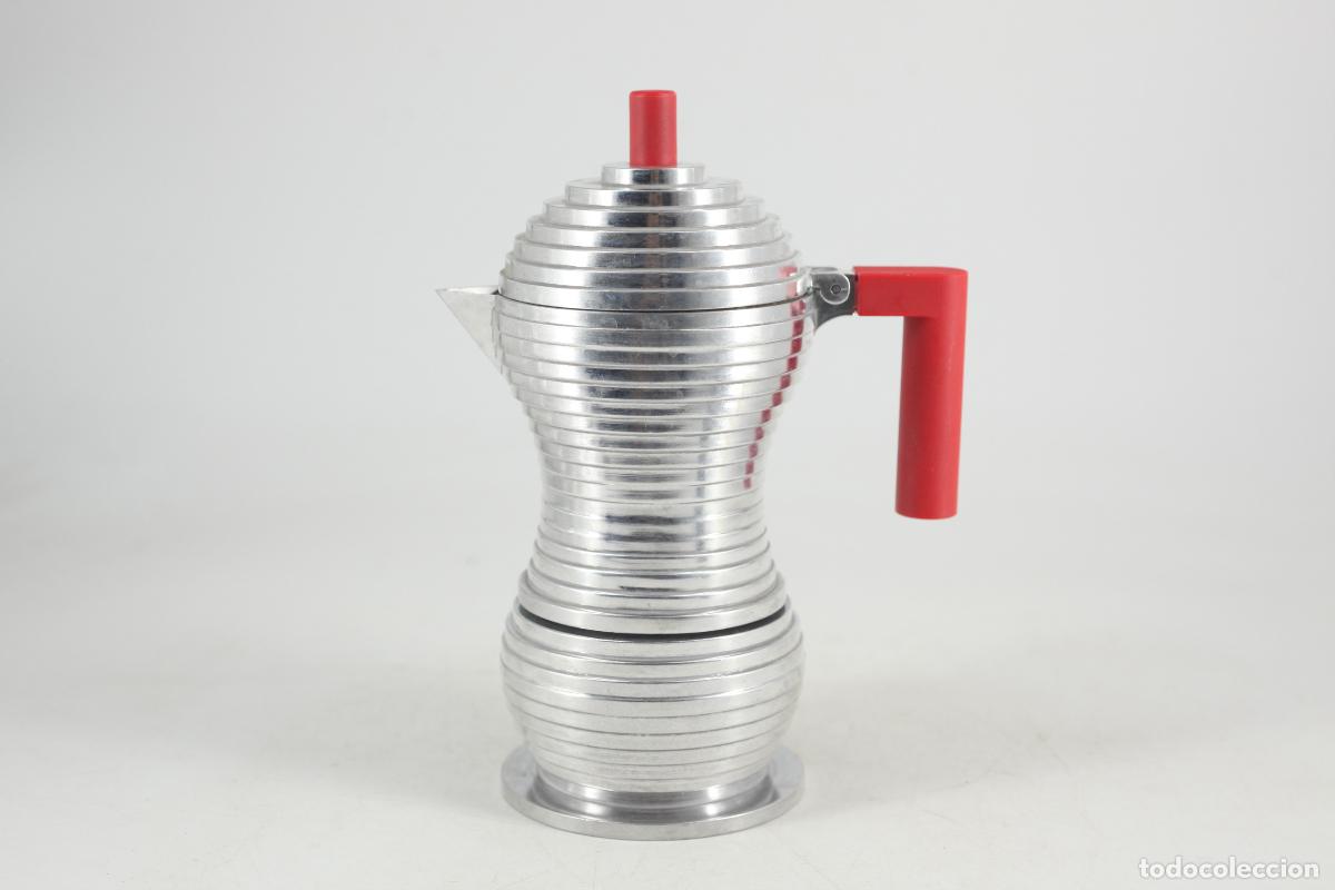 Vintage: Cafetera Alessi Pulcina 2015 dise&ntilde;o Michele de Lucchi Fabricada aluminio fundido plastico rojo moka