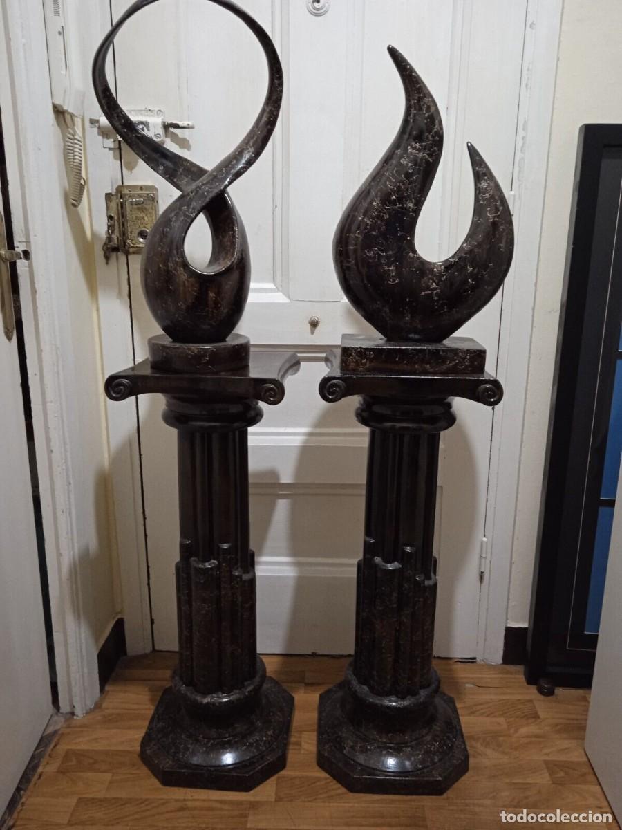 Vintage: Pareja Columnas J&oacute;nicas Estilo Griego + 2 Figuras Decorativas (25 Kg de peso)