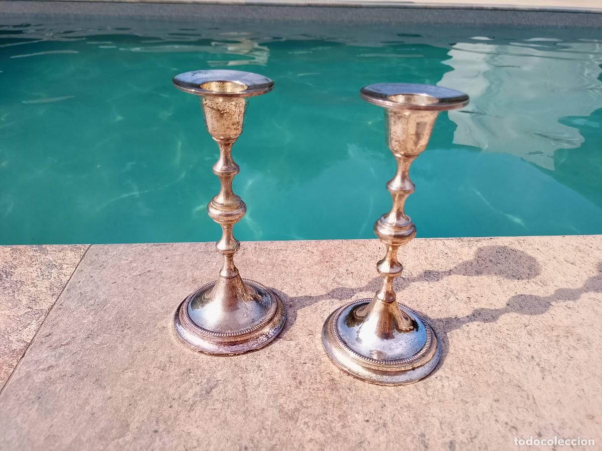 Vintage: Pareja portavelas plata vintage
