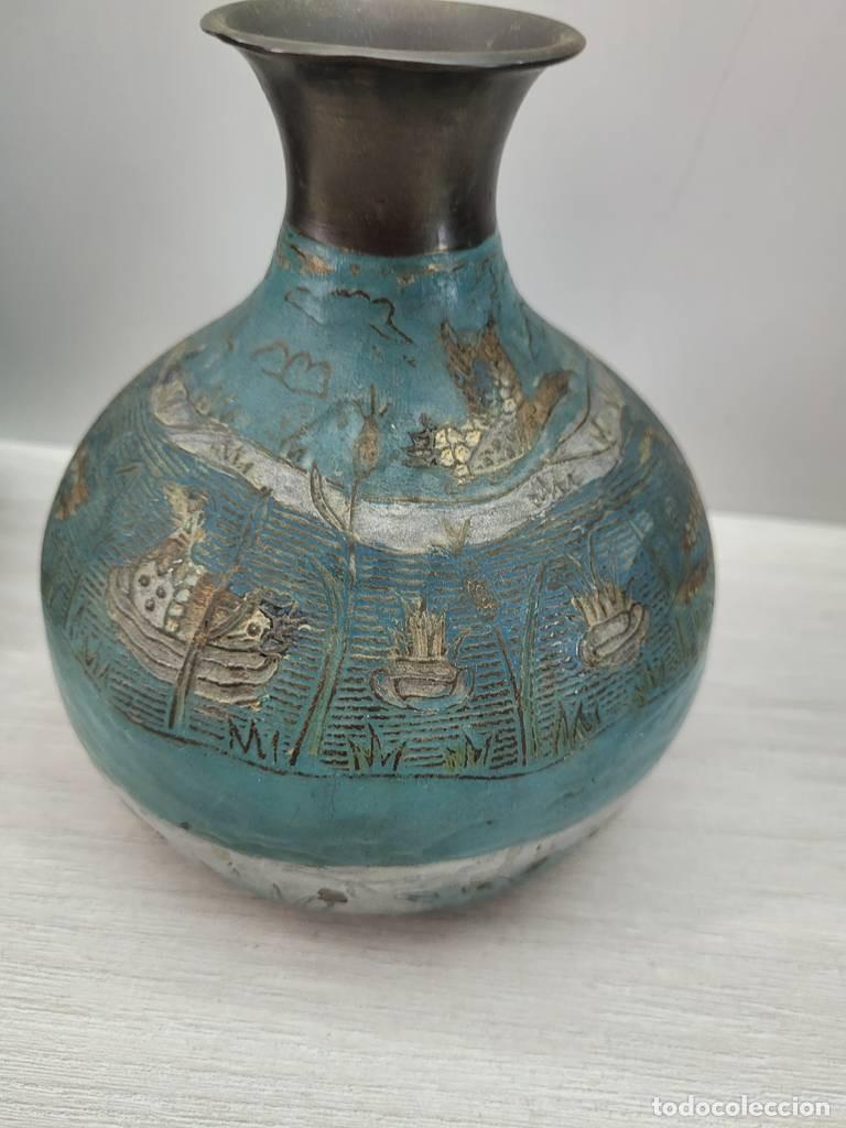 Vintage: JARRONES DE LAT&Oacute;N CLOISONN&Eacute; - Foto 4