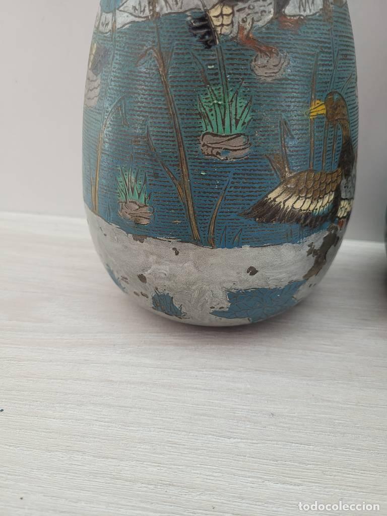 Vintage: JARRONES DE LAT&Oacute;N CLOISONN&Eacute; - Foto 5