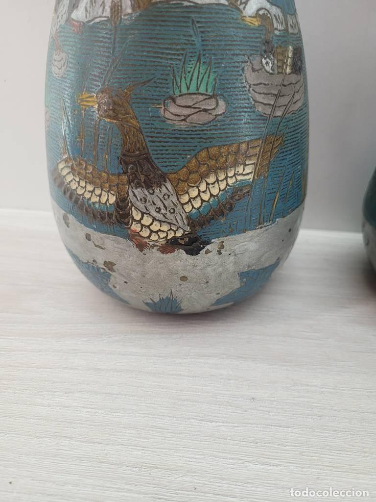 Vintage: JARRONES DE LAT&Oacute;N CLOISONN&Eacute; - Foto 6