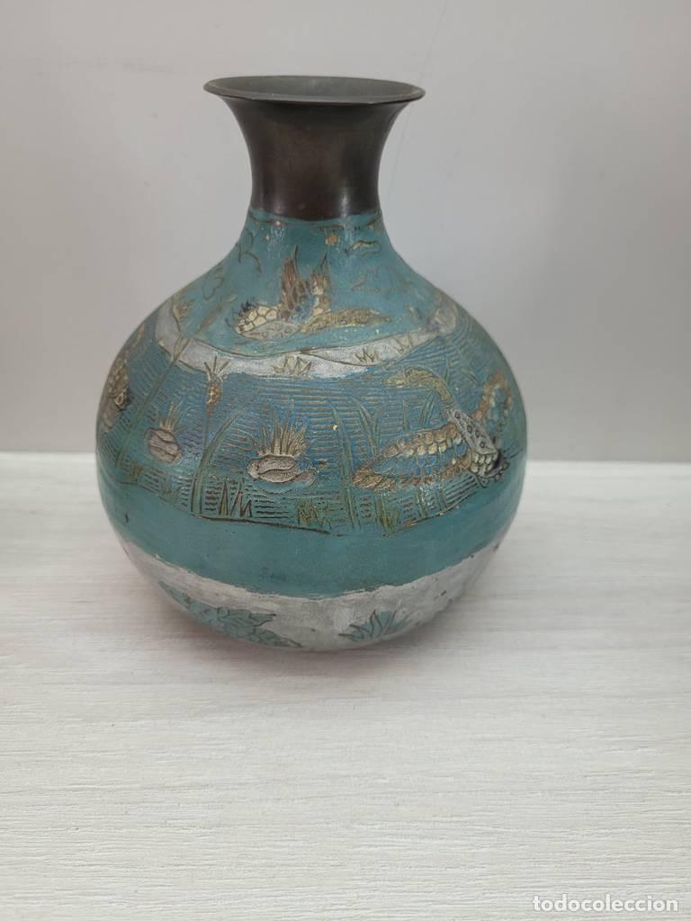 Vintage: JARRONES DE LAT&Oacute;N CLOISONN&Eacute; - Foto 7