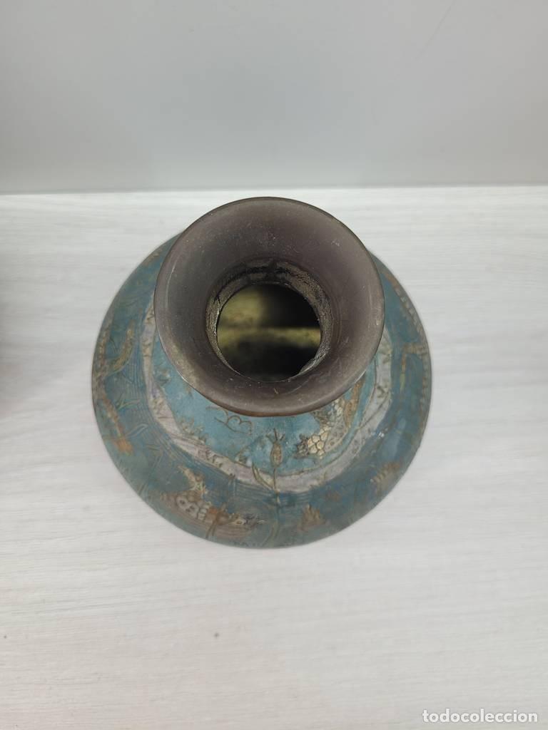 Vintage: JARRONES DE LAT&Oacute;N CLOISONN&Eacute; - Foto 9