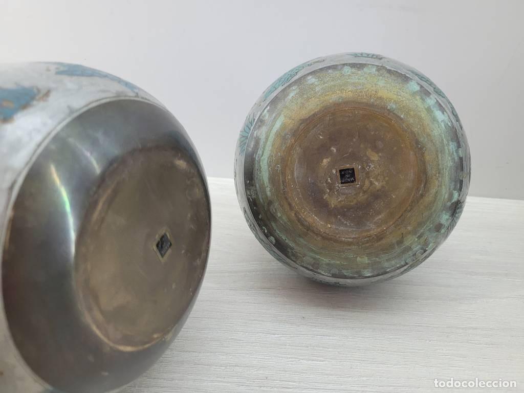 Vintage: JARRONES DE LAT&Oacute;N CLOISONN&Eacute; - Foto 10