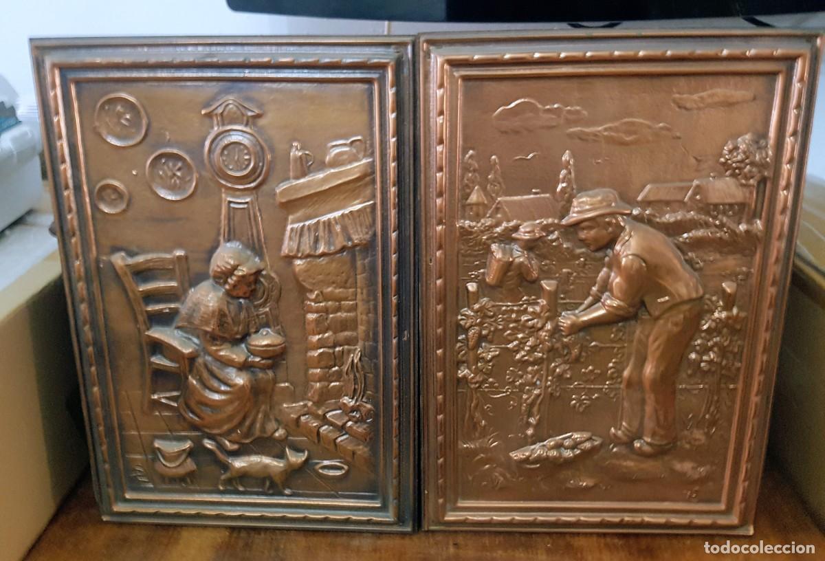 Vintage: PAREJA DE CUADROS VINTAGE REPUJADOS EN COBRE SOBRE BASE MADERA HECHOS EN FRANCIA