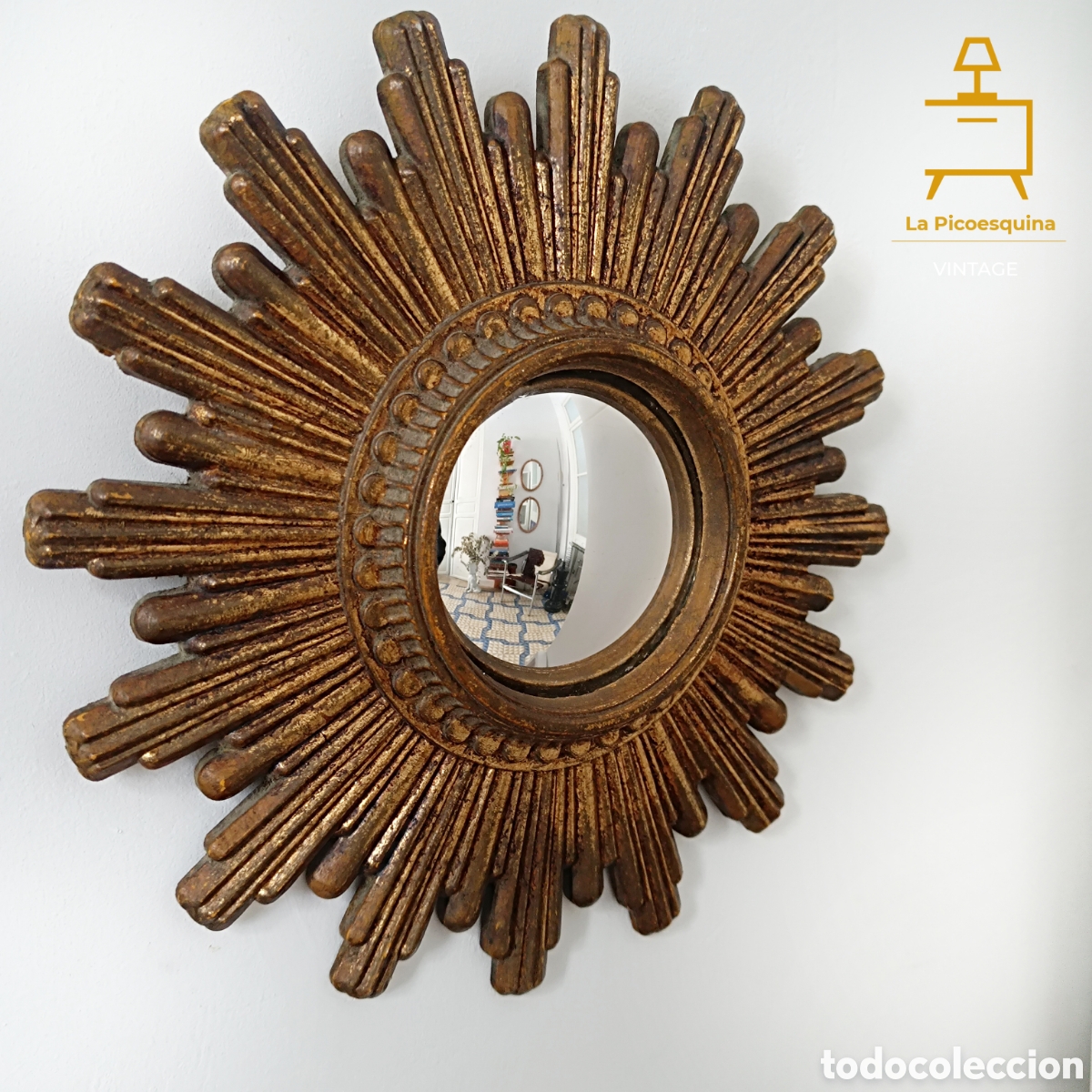 Vintage: Espejo sol con cristal convexo.