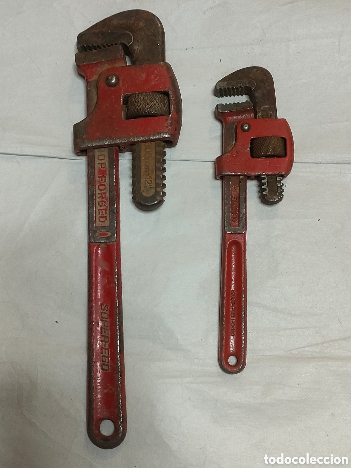 Vintage: Herramientas antiguas. Llave inglesa grifa 12&rdquo; y 8&rdquo;. Drop forged. Super ego. Spain