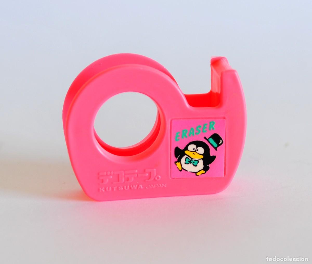 Vintage: Dispensador de celo vintage. Marca Kutsuwa, Made in Japan. Portarrollos de pl&aacute;stico color rosa.