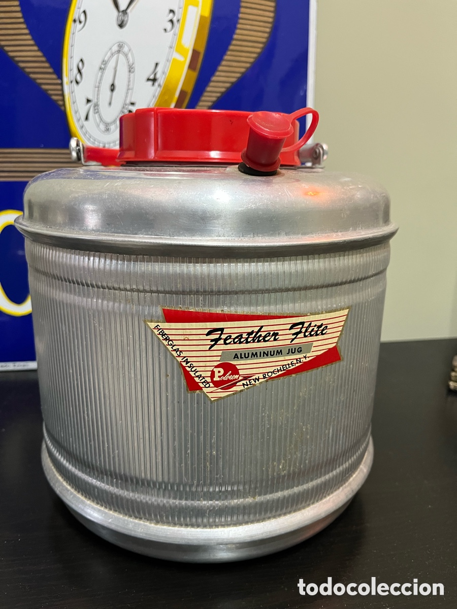 Vintage: Antiguo termo recipiente de agua a&ntilde;os 50 U.S.A.Estados Unidos. Feather Flite. Camping vintage.