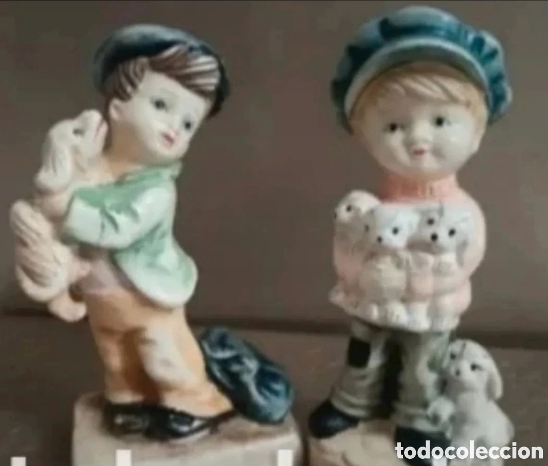 Vintage: 2 figuritas decoraci&oacute;n ni&ntilde;os y perritos