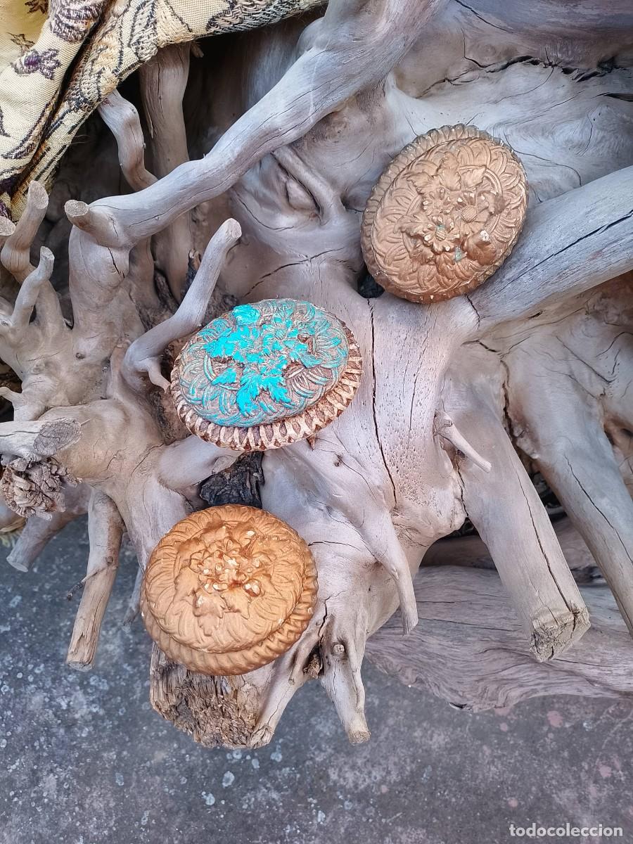Vintage: Conjunto 3 cajitas escayola decoradas en tonos dorado y turquesa