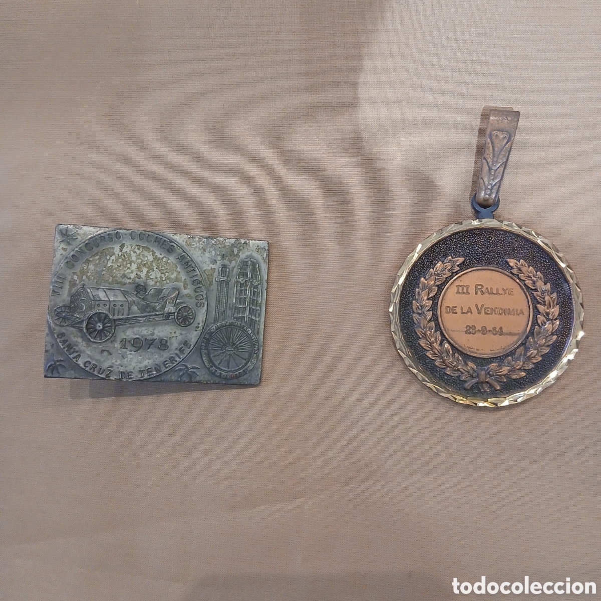 Vintage: Lote de medalla de concurso de coches antiguo de 1978 y medalla de rally de la vendimia de 1984