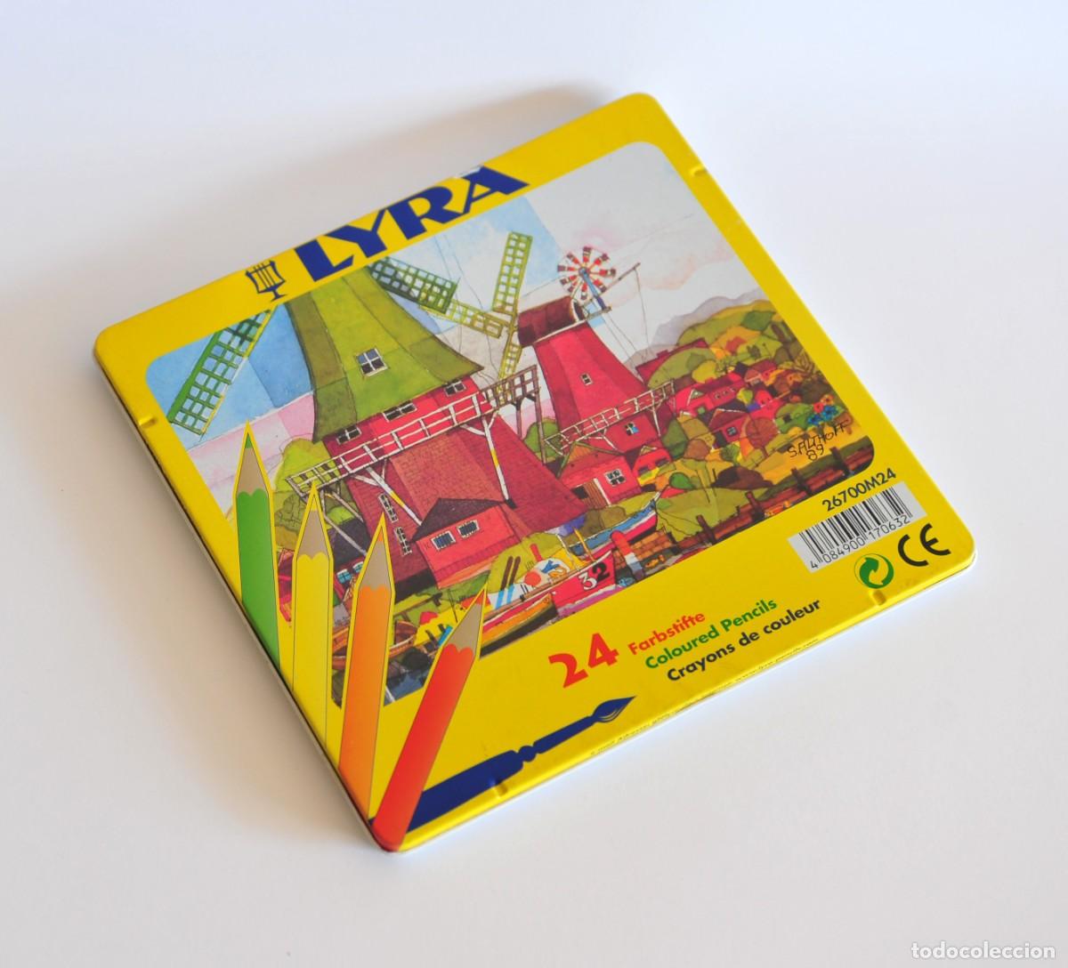 Vintage: Caja vintage de metal litografiado, con 24 l&aacute;pices de colores. Marca Lyra, Made in Germany. Original