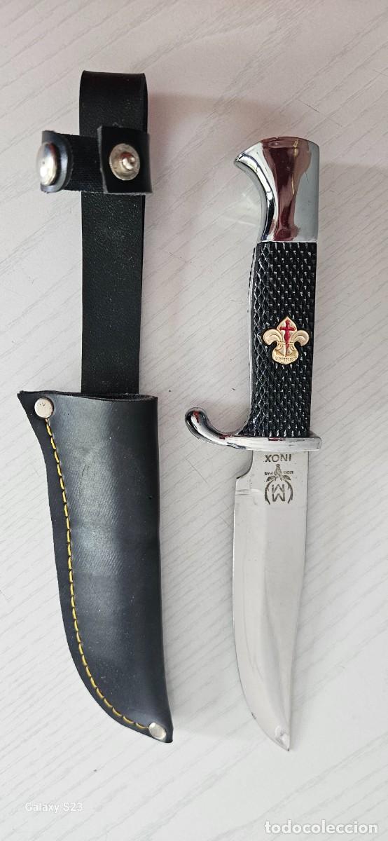 Vintage: Cuchillo Scout / Mampel XONI INOX - Estilo Fahrtenmesser con funda de cuero