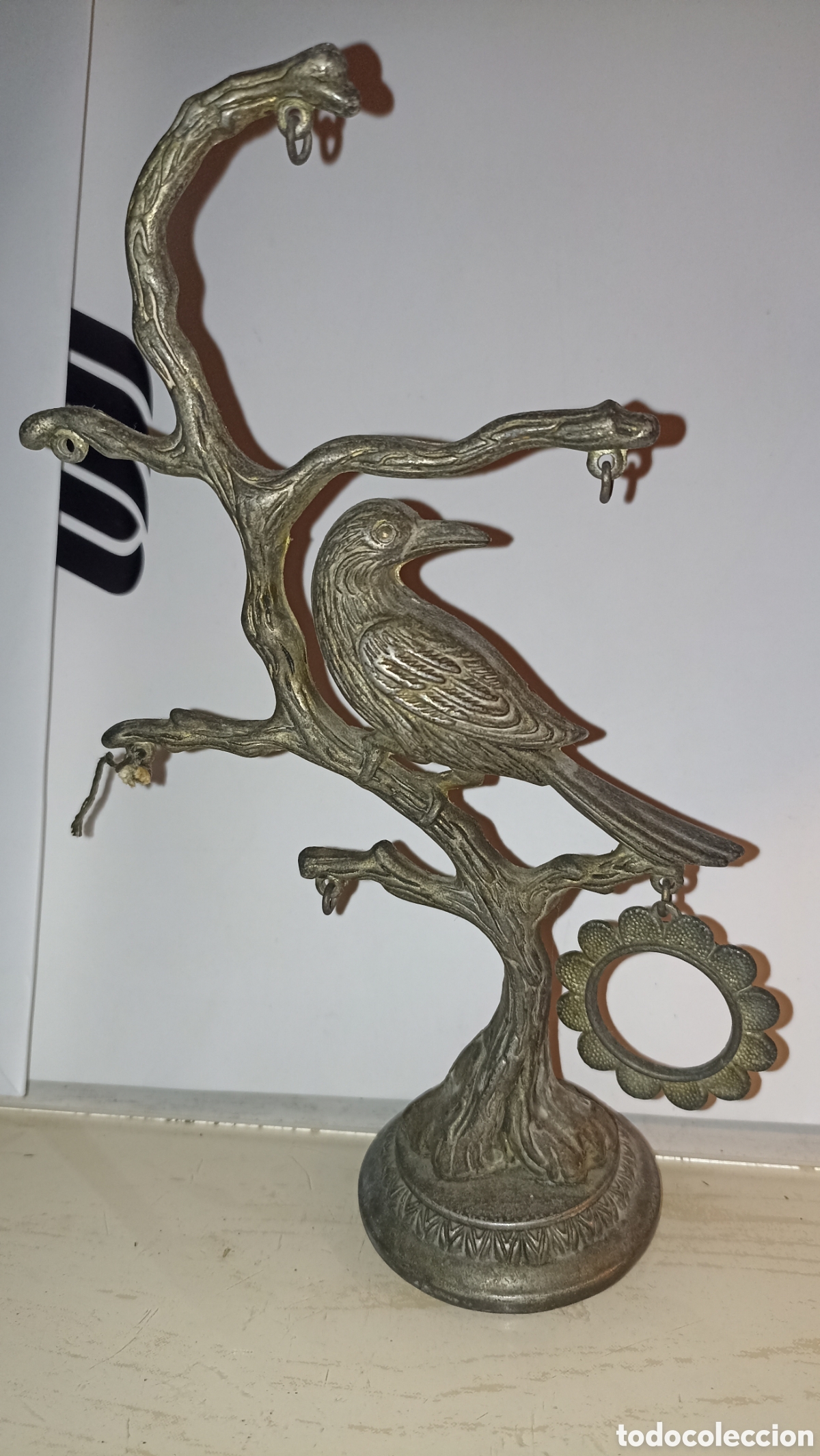 Vintage: Soporte/Expositor Joyero Vintage Metal &ndash; P&aacute;jaro en Rama (Fabricado en Espa&ntilde;a)22 cm