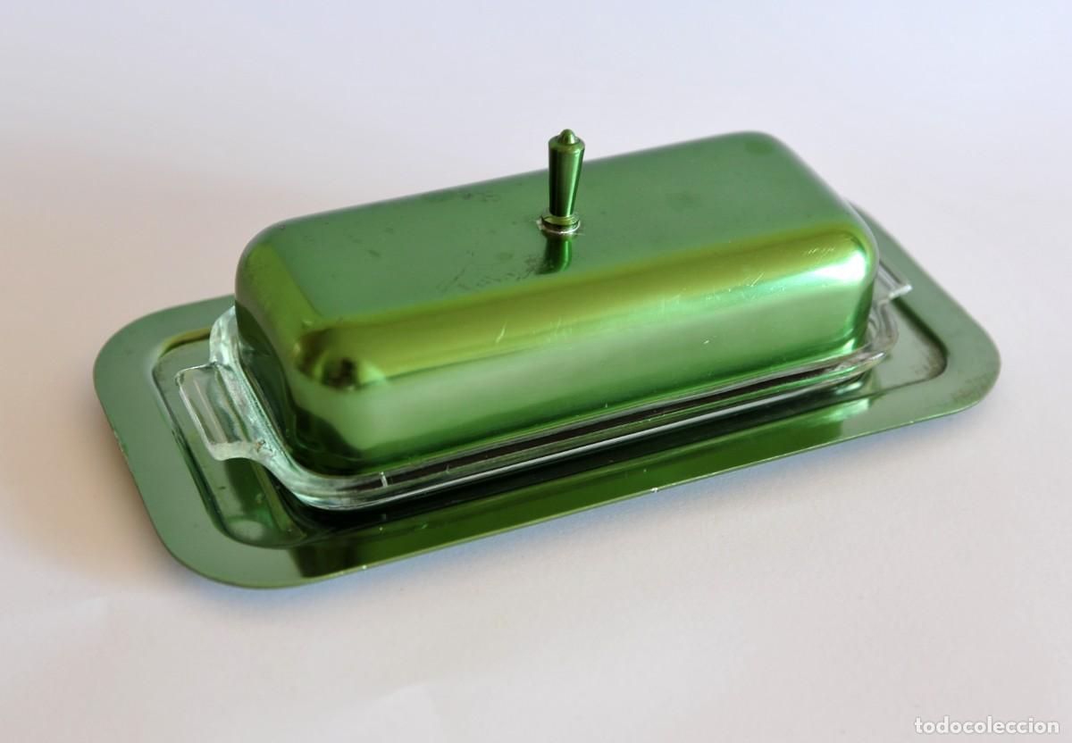 Vintage: Mantequillera vintage MMM, Made in Spain. Manufacturas Metalurgicas Madrile&ntilde;as. De aluminio verde
