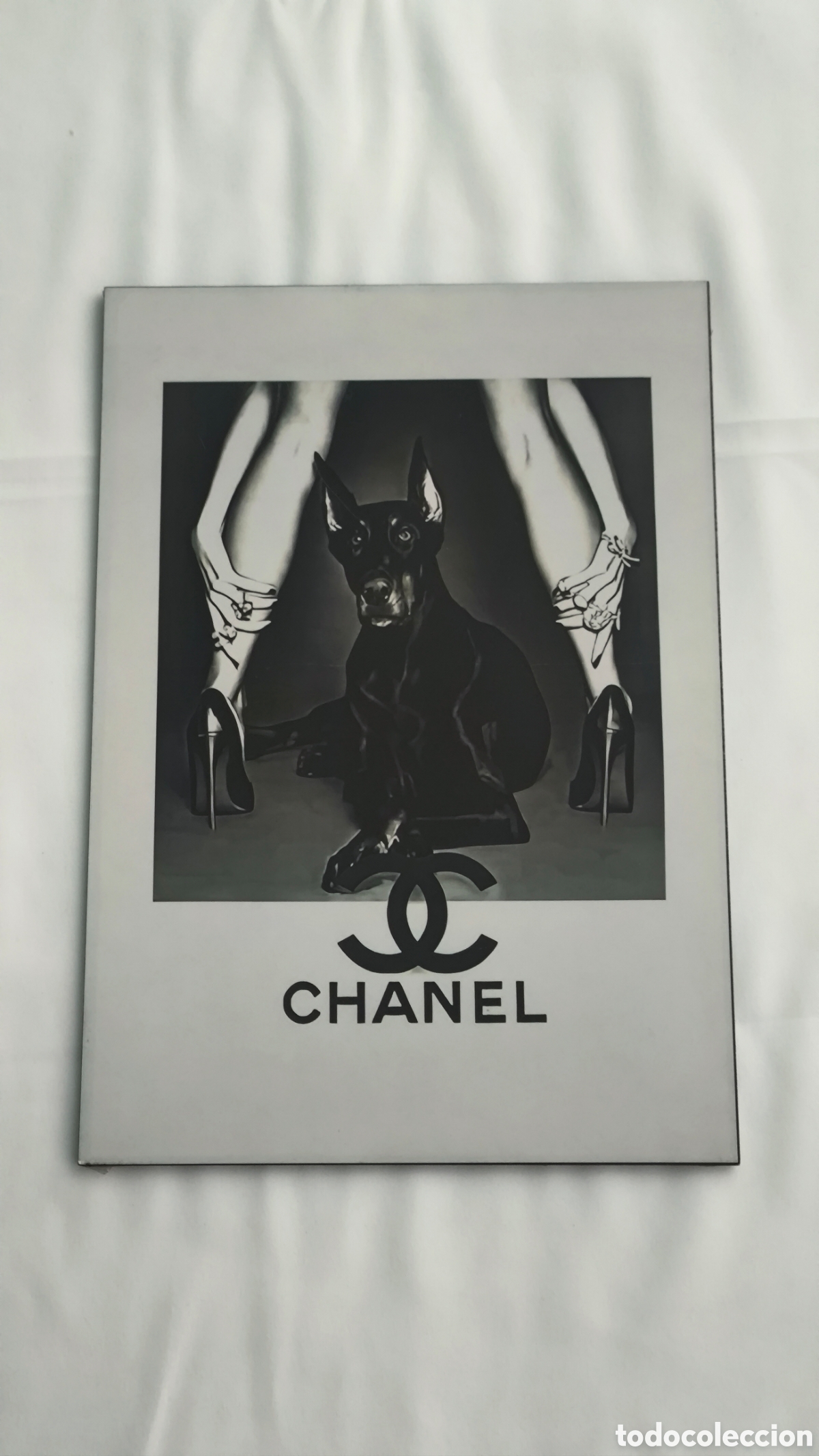 Vintage: Cuadro l&aacute;mina Chanel perro d&oacute;berman piernas decoraci&oacute;n moda