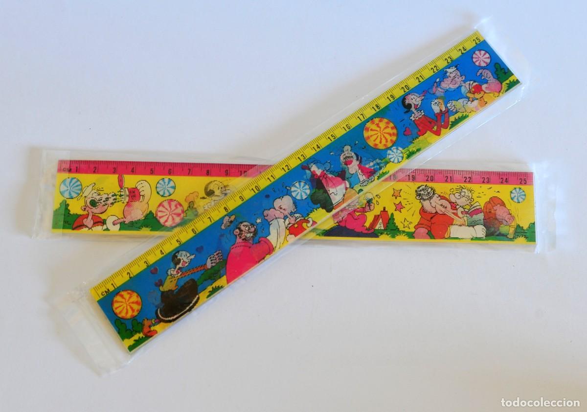 Vintage: 2 reglas escolares lenticulares hologr&aacute;ficas 3D con motivos de Popeye el Marino. Originales, a&ntilde;os 80
