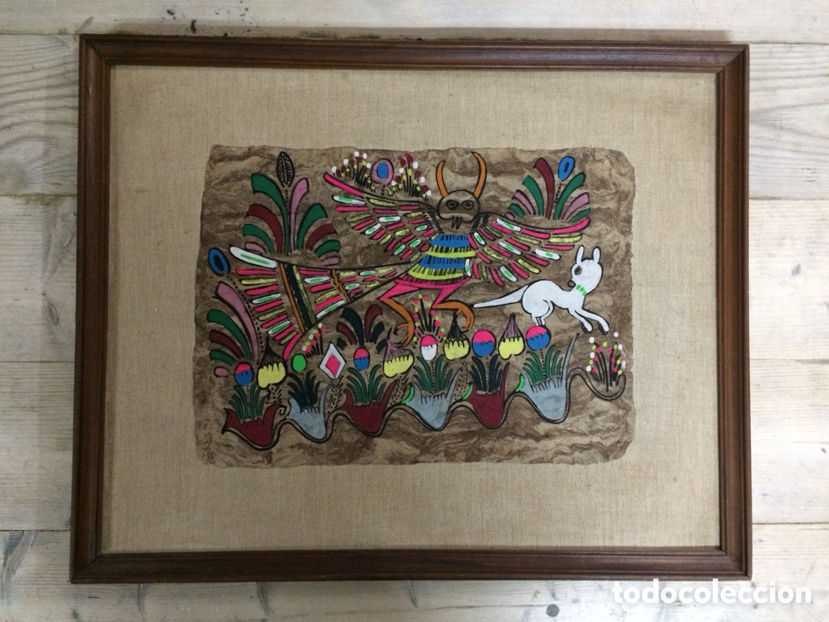 Vintage: PINTURA POPULAR IND&Iacute;GENA EN PAPEL AMATE. M&Eacute;XICO, A&Ntilde;OS 70. ENMARCADO